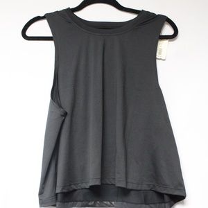Cut The Frills Fake Leather Strip Back Swing Athletic Top.  Sz. L/XL